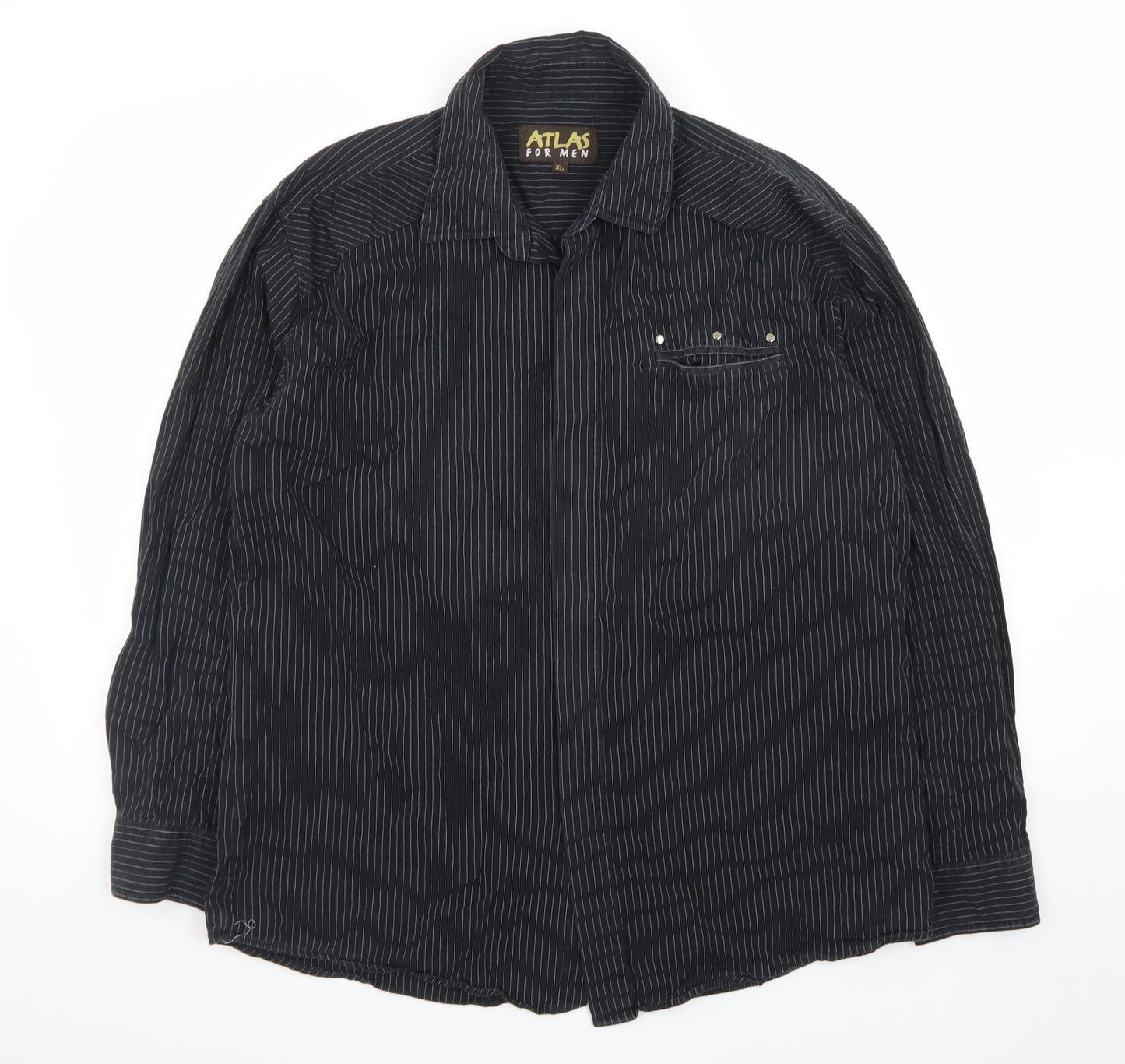 Atlas For Men Black Striped Long Sleeve Button-Up Shirt Size XL