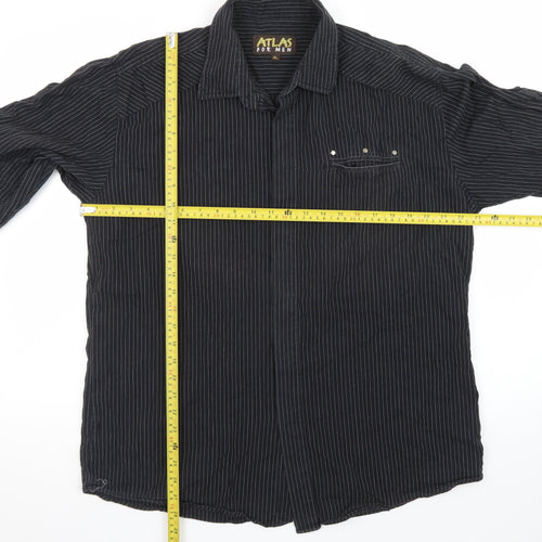 Atlas For Men Black Striped Long Sleeve Button-Up Shirt Size XL