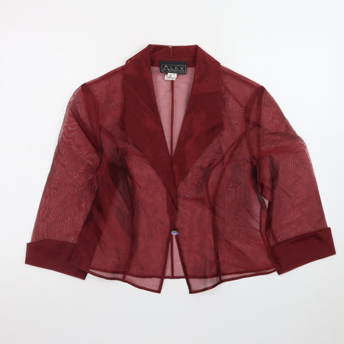 Alex Evenings Women's Red Sheer 3/4 Sleeve Collared Kimono Blouse Size 14