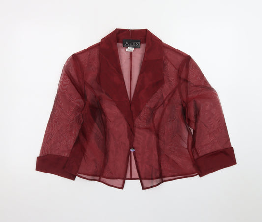 Alex Evenings Women's Red Sheer 3/4 Sleeve Collared Kimono Blouse Size 14