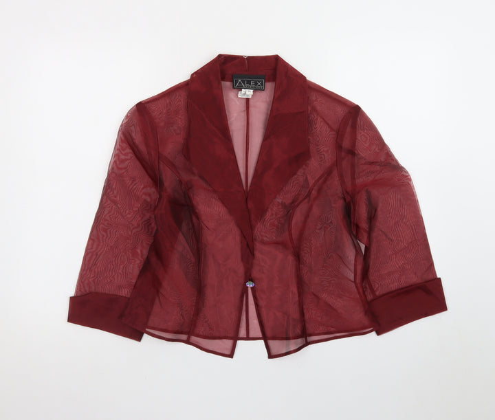 Alex Evenings Women's Red Sheer 3/4 Sleeve Collared Kimono Blouse Size 14