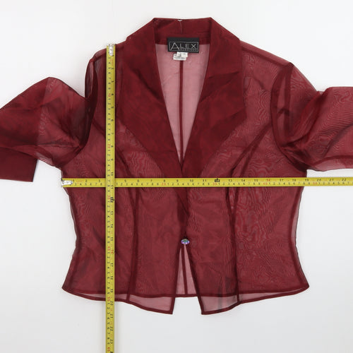 Alex Evenings Women's Red Sheer 3/4 Sleeve Collared Kimono Blouse Size 14