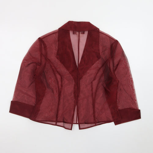 Alex Evenings Women's Red Sheer 3/4 Sleeve Collared Kimono Blouse Size 14