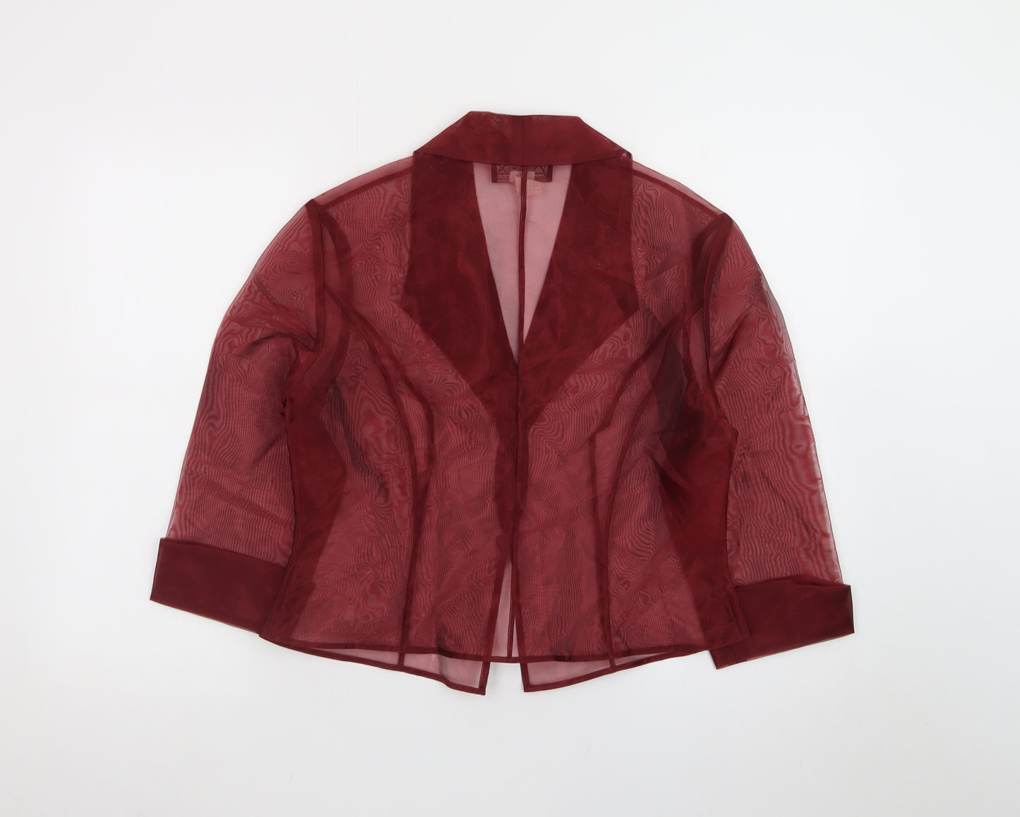 Alex Evenings Women's Red Sheer 3/4 Sleeve Collared Kimono Blouse Size 14