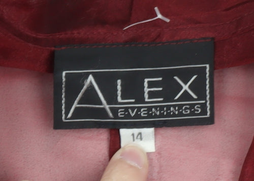 Alex Evenings Women's Red Sheer 3/4 Sleeve Collared Kimono Blouse Size 14