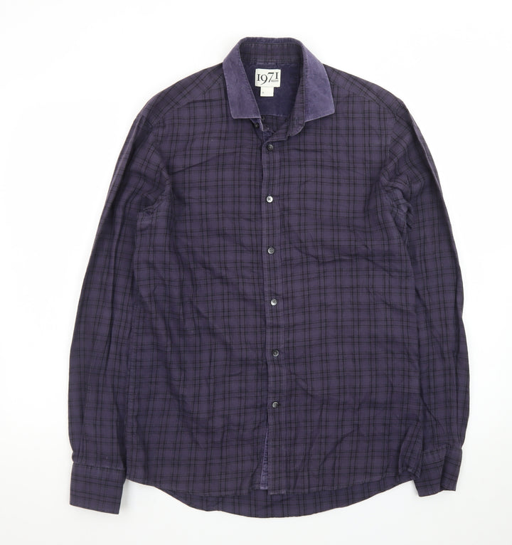 Reiss 1971 Men's Purple Check Slim Fit Long Sleeve Button-Up Shirt Size S