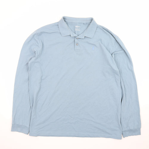 Next Men’s Blue Long Sleeve Cotton Polo Shirt XL Regular Fit