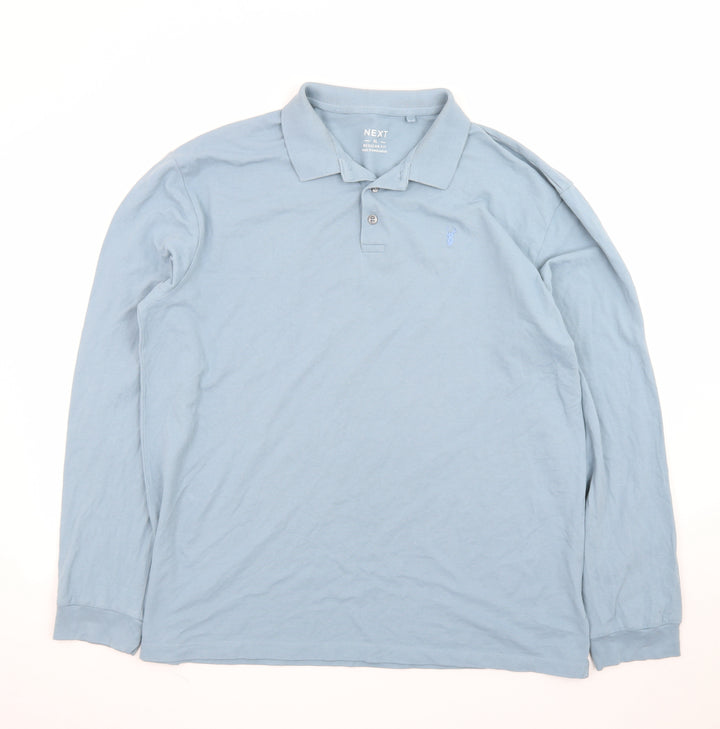 Next Men’s Blue Long Sleeve Cotton Polo Shirt XL Regular Fit