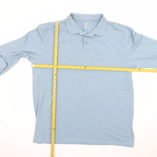 Next Men’s Blue Long Sleeve Cotton Polo Shirt XL Regular Fit
