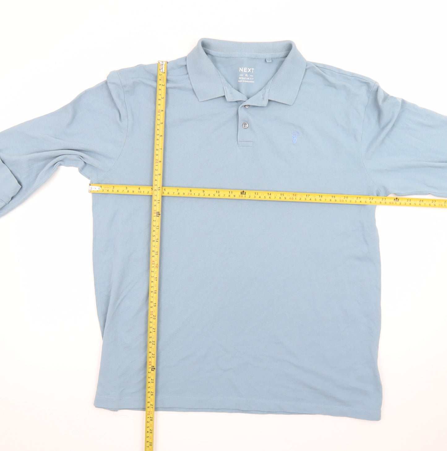 Next Men’s Blue Long Sleeve Cotton Polo Shirt XL Regular Fit