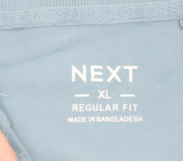 Next Men’s Blue Long Sleeve Cotton Polo Shirt XL Regular Fit