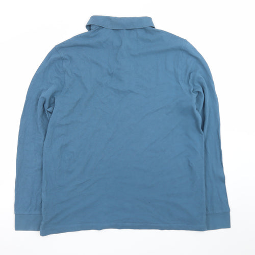 Marks and Spencer Men's Blue Long Sleeve Cotton Polo Shirt XL