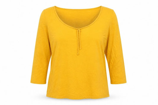 Front view of Dorothy Perkins Maternity Yellow Tunic Top UK 10 3/4 Sleeve Cotton