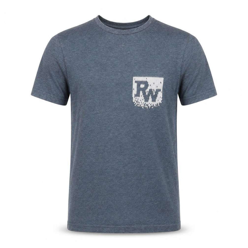 Front view of Rock Werchter Men's Blue Small Crew Neck Band T-Shirt