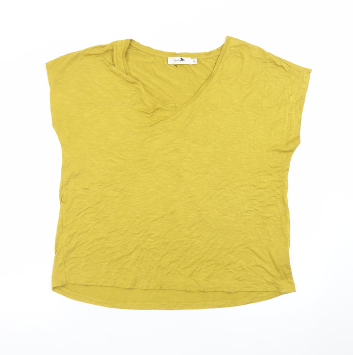 Kettlewell Women's Yellow Cotton V-Neck Short Sleeve Top Size L