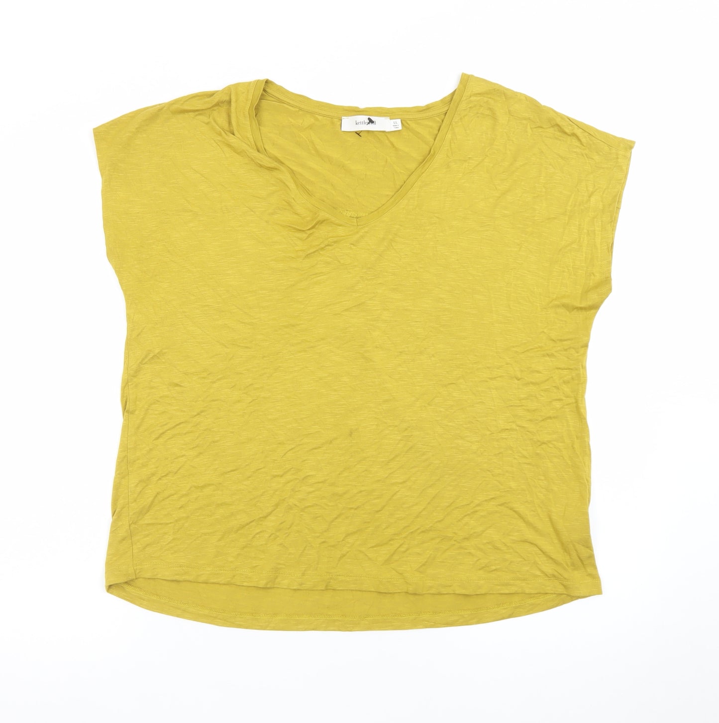 Kettlewell Women's Yellow Cotton V-Neck Short Sleeve Top Size L