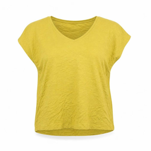 Kettlewell Women's Yellow Cotton V-Neck Short Sleeve Top Size L