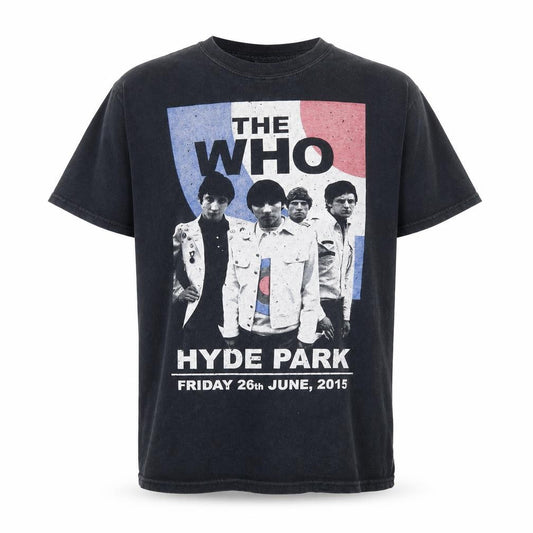 Front view of Gildan Men's Black The Who Hyde Park 2015 Band T-Shirt, size M