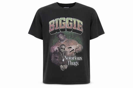 Front view of The Notorious B.I.G. men’s black graphic t-shirt medium hip hop retro