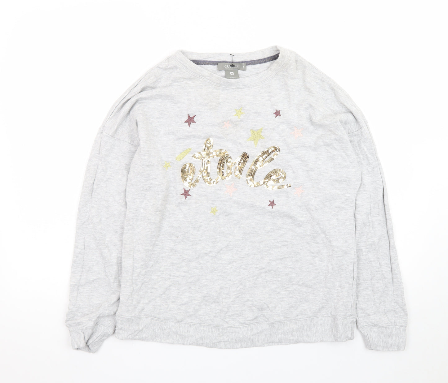 Oasis Women’s Grey Sequin Star Long Sleeve T-Shirt Size S
