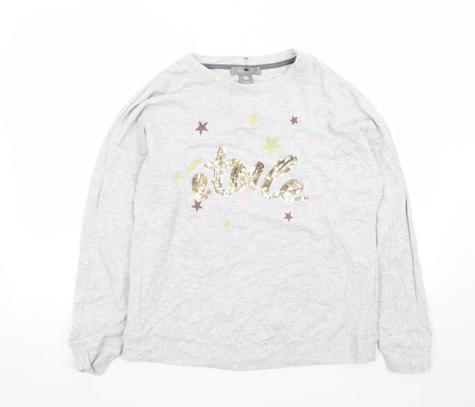 Oasis Women’s Grey Sequin Star Long Sleeve T-Shirt Size S