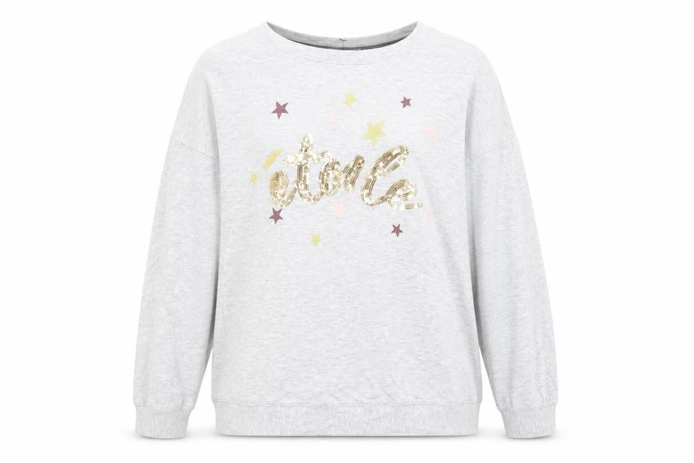 Oasis Women’s Grey Sequin Star Long Sleeve T-Shirt Size S