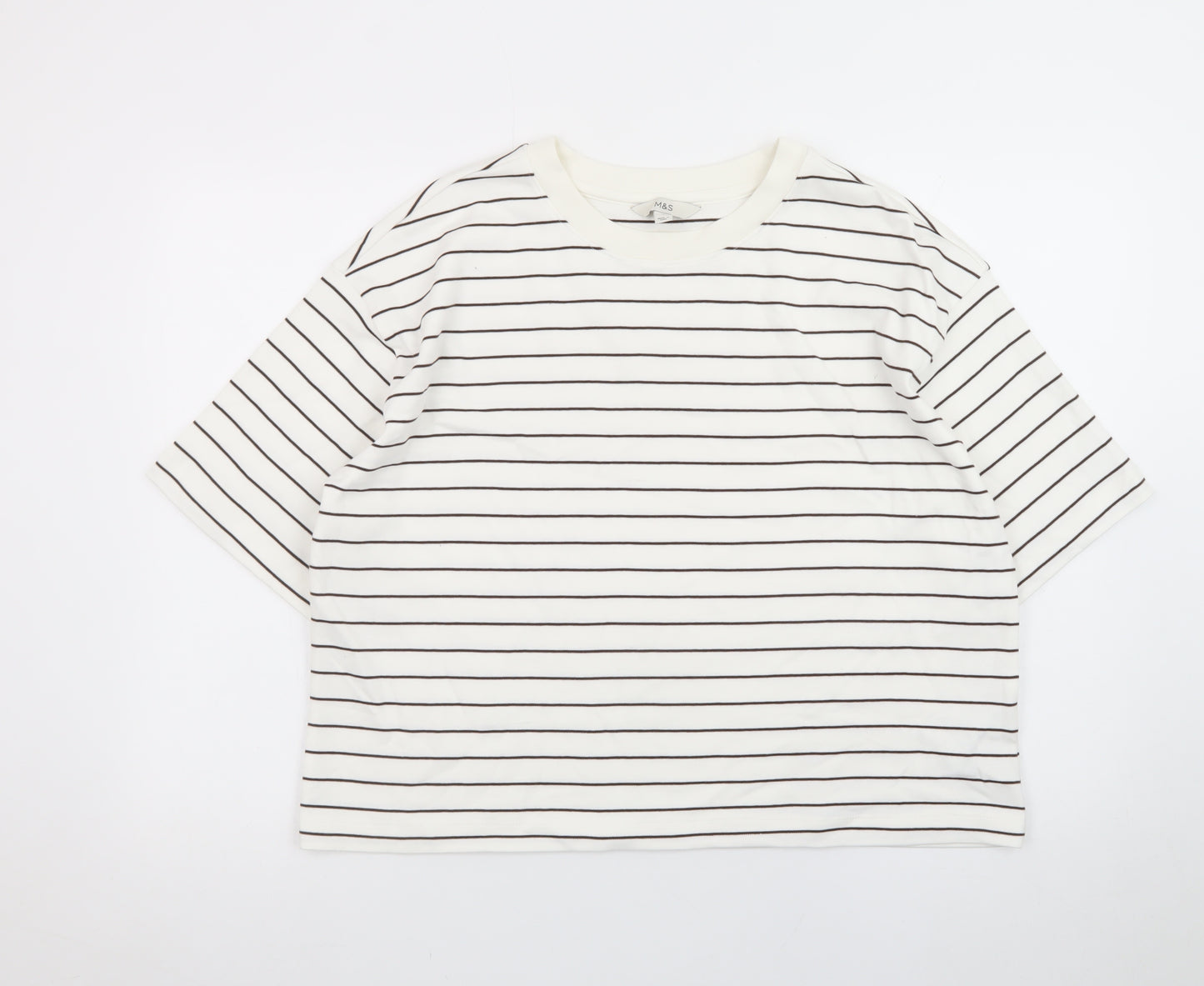Marks and Spencer Women’s White Striped Cotton T-Shirt Size 14