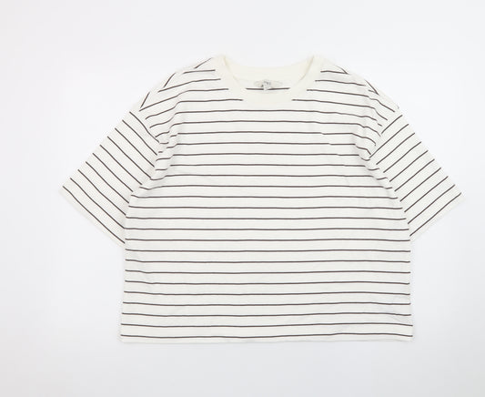 Marks and Spencer Women’s White Striped Cotton T-Shirt Size 14