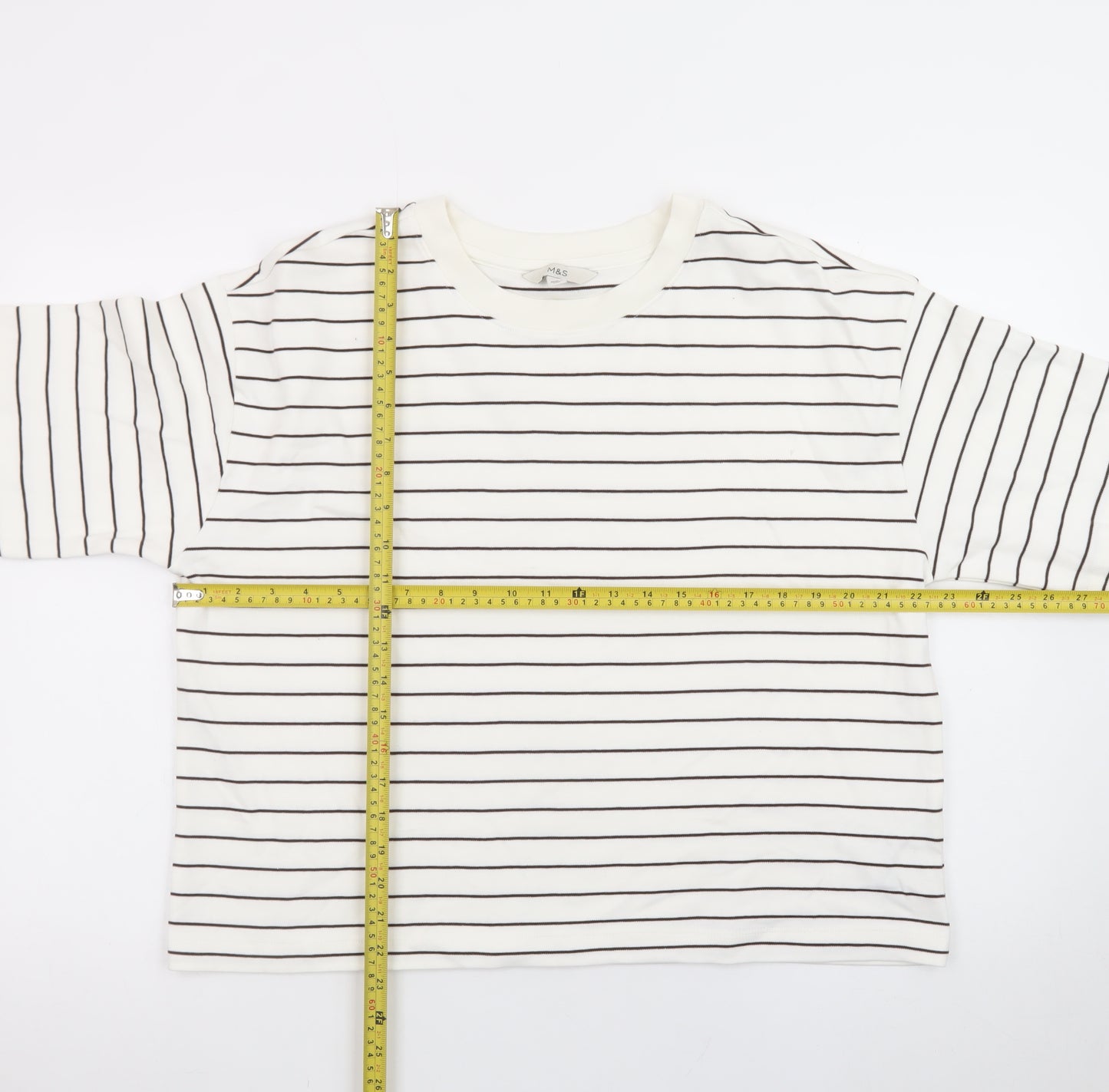 Marks and Spencer Women’s White Striped Cotton T-Shirt Size 14