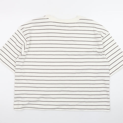 Marks and Spencer Women’s White Striped Cotton T-Shirt Size 14