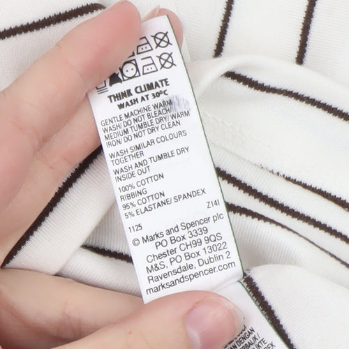 Marks and Spencer Women’s White Striped Cotton T-Shirt Size 14
