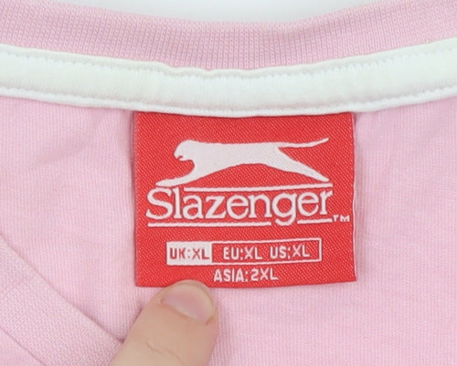 Slazenger Men's Pink Crew Neck Short Sleeve Cotton T-Shirt XL