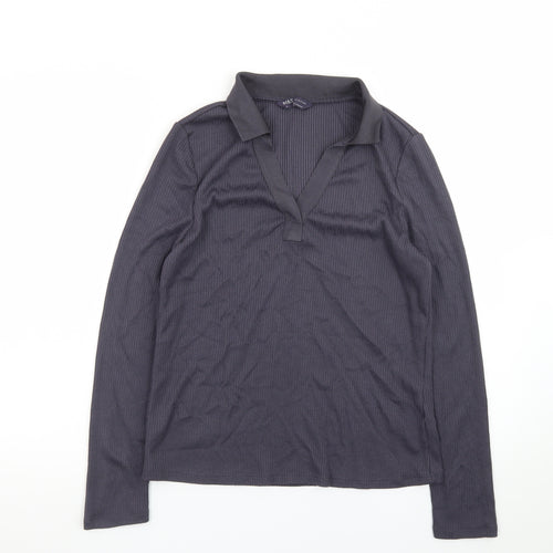 Marks and Spencer Womens Grey Collared Long Sleeve Polo Top Size 10
