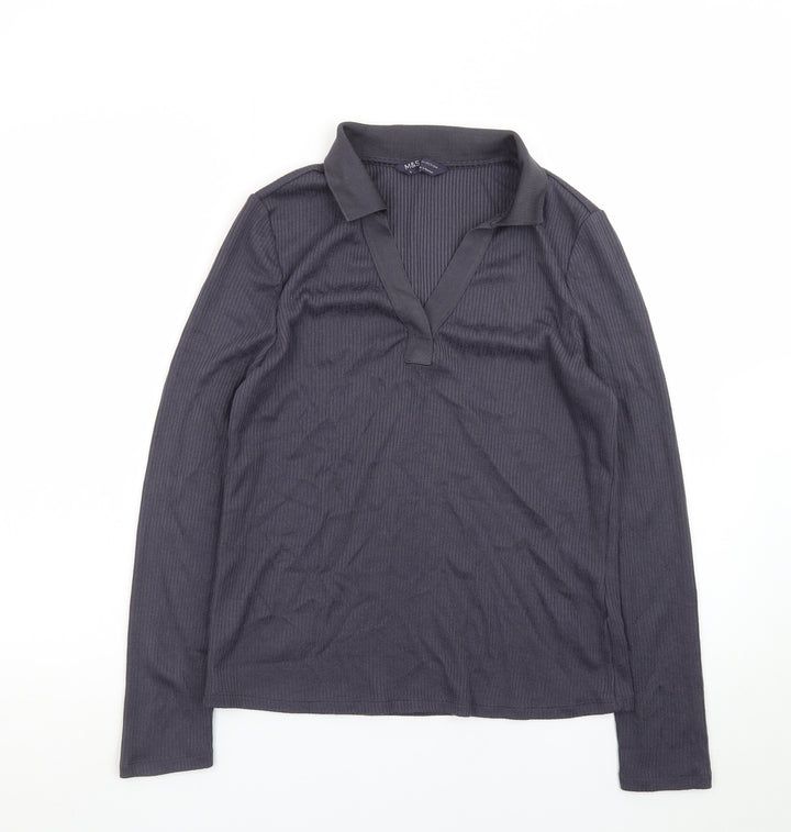 Marks and Spencer Womens Grey Collared Long Sleeve Polo Top Size 10