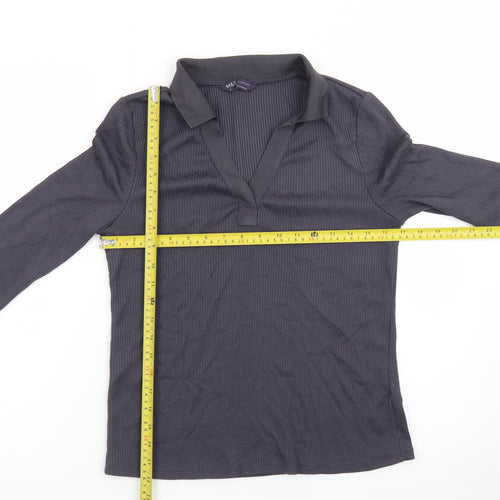 Marks and Spencer Womens Grey Collared Long Sleeve Polo Top Size 10
