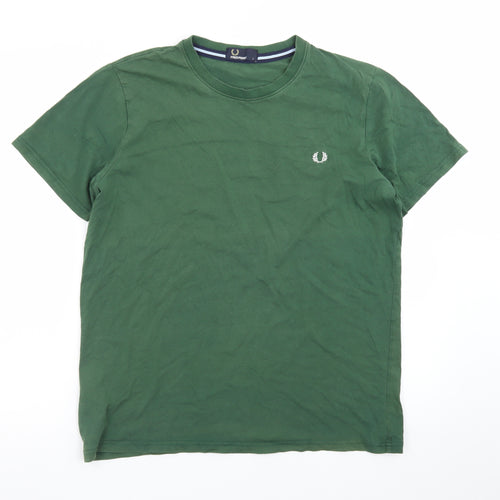 Fred Perry Men's Green Cotton Crew Neck Short Sleeve T-Shirt L