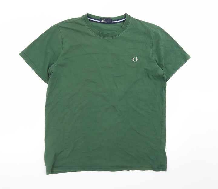 Fred Perry Men's Green Cotton Crew Neck Short Sleeve T-Shirt L
