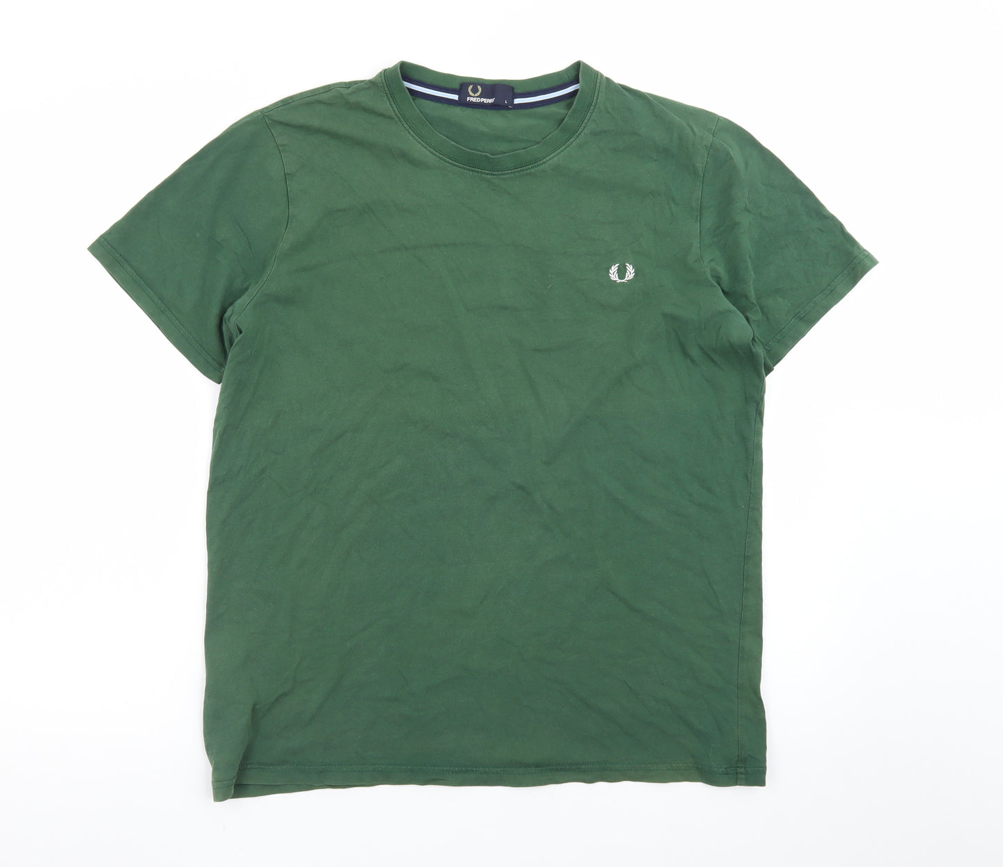 Fred Perry Men's Green Cotton Crew Neck Short Sleeve T-Shirt L