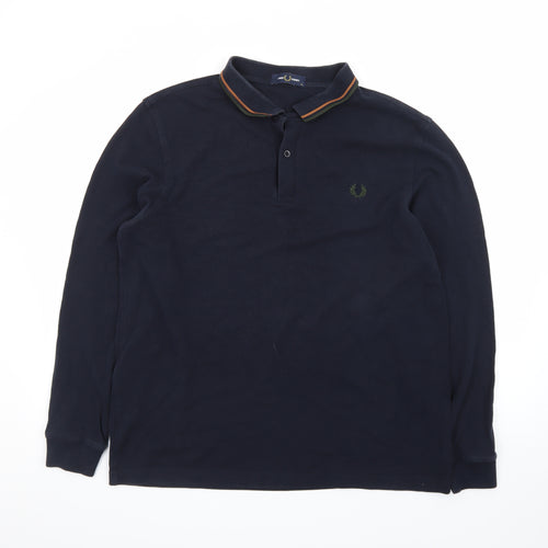 Fred Perry Men's Blue XL Long Sleeve Cotton Polo Shirt