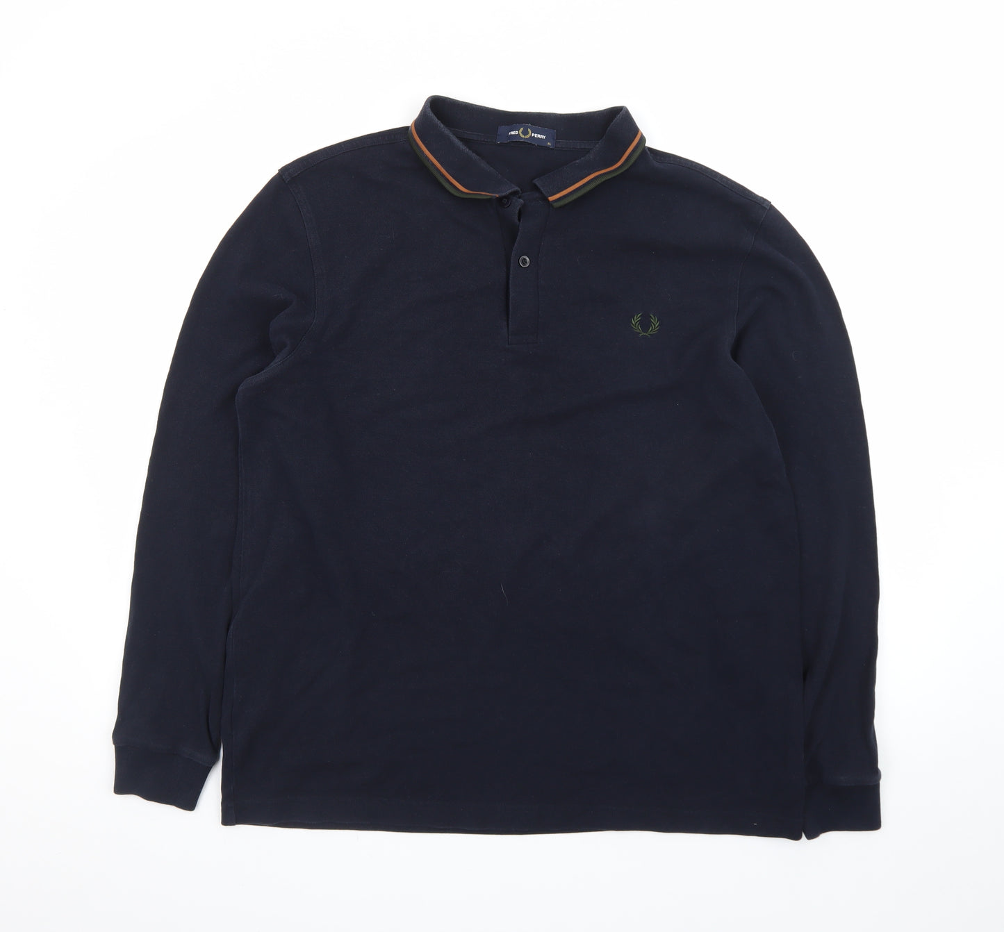 Fred Perry Men's Blue XL Long Sleeve Cotton Polo Shirt