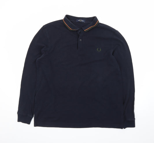 Fred Perry Men's Blue XL Long Sleeve Cotton Polo Shirt