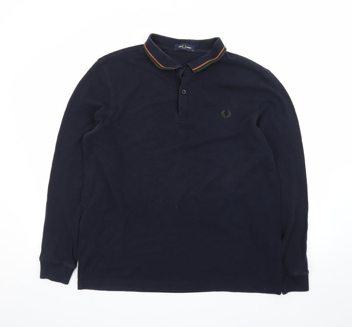 Fred Perry Men's Blue XL Long Sleeve Cotton Polo Shirt