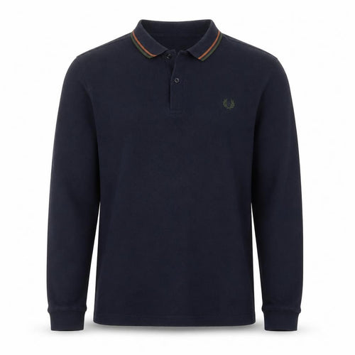 Fred Perry Men's Blue XL Long Sleeve Cotton Polo Shirt