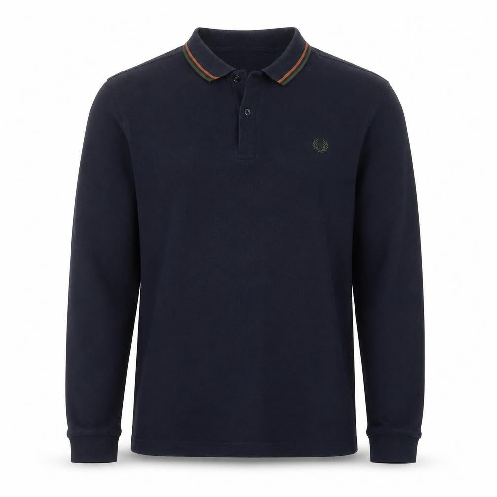 Fred Perry Men's Blue XL Long Sleeve Cotton Polo Shirt