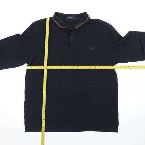 Fred Perry Men's Blue XL Long Sleeve Cotton Polo Shirt