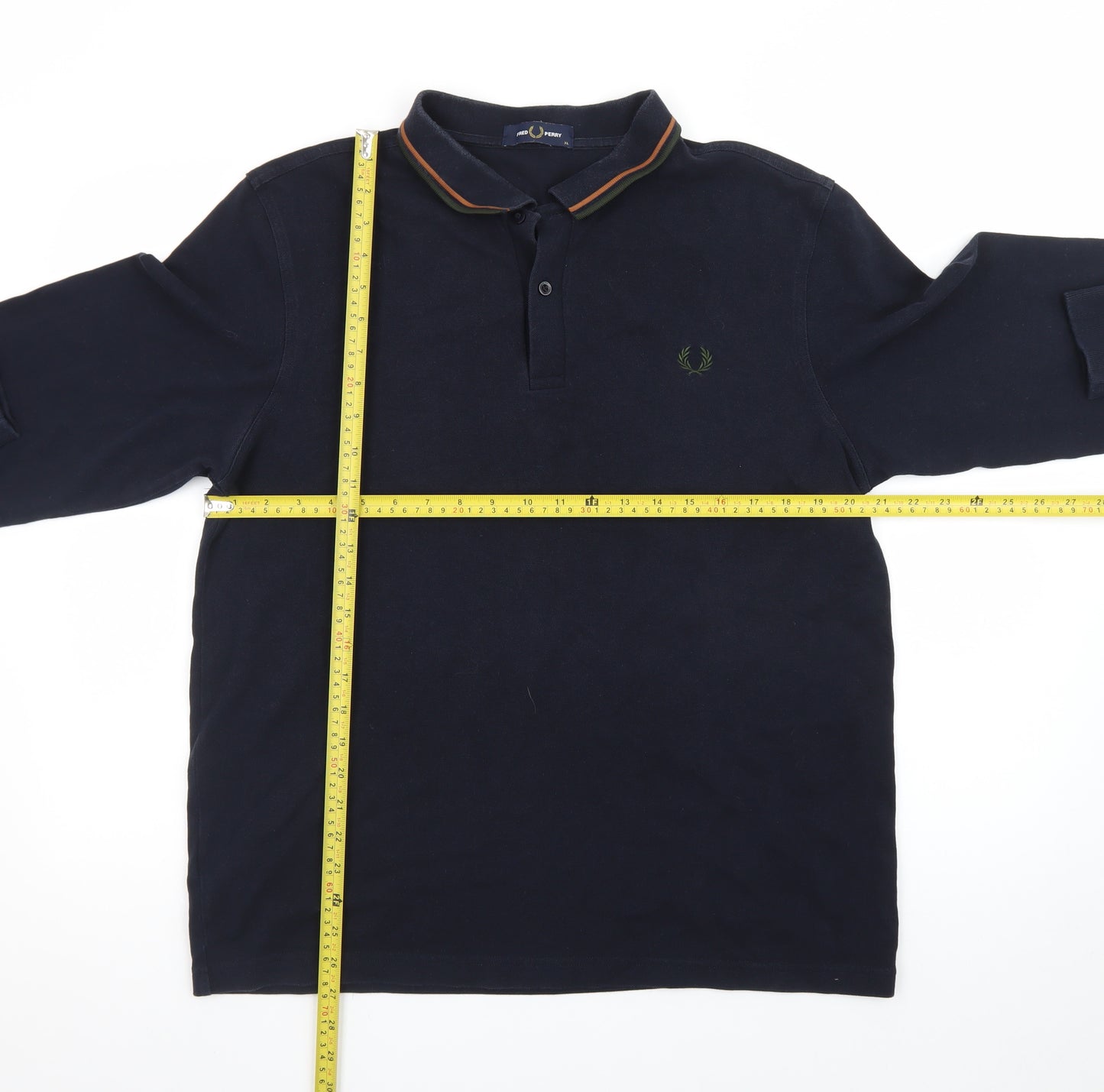 Fred Perry Men's Blue XL Long Sleeve Cotton Polo Shirt