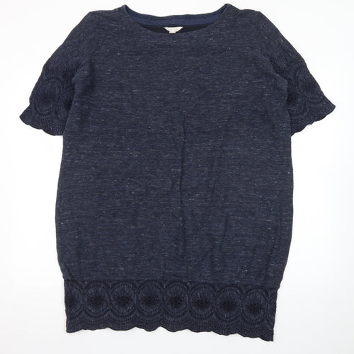 White Stuff Women's Blue Crochet Trim Tunic Blouse Size 18