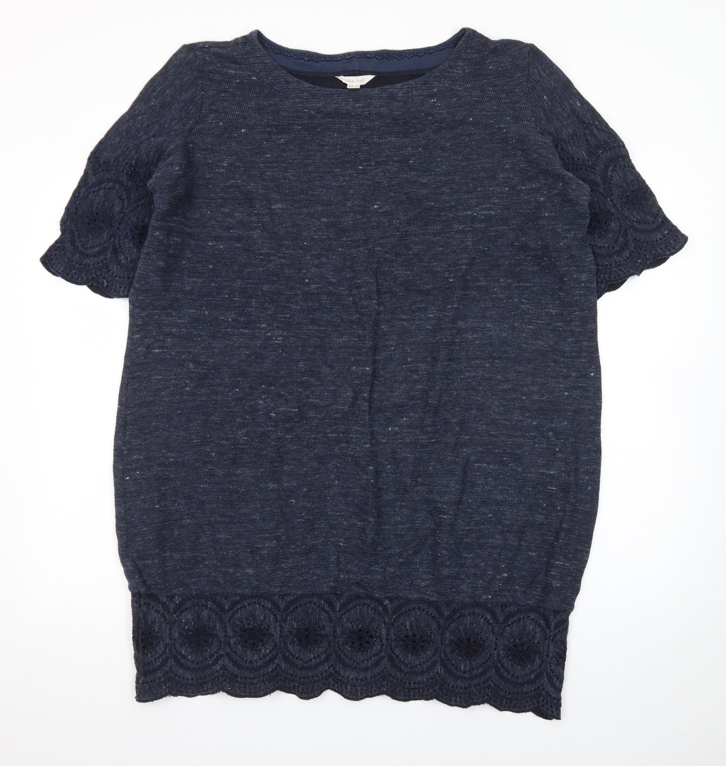 White Stuff Women's Blue Crochet Trim Tunic Blouse Size 18