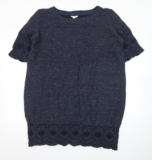 White Stuff Women's Blue Crochet Trim Tunic Blouse Size 18