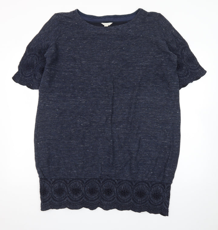 White Stuff Women's Blue Crochet Trim Tunic Blouse Size 18